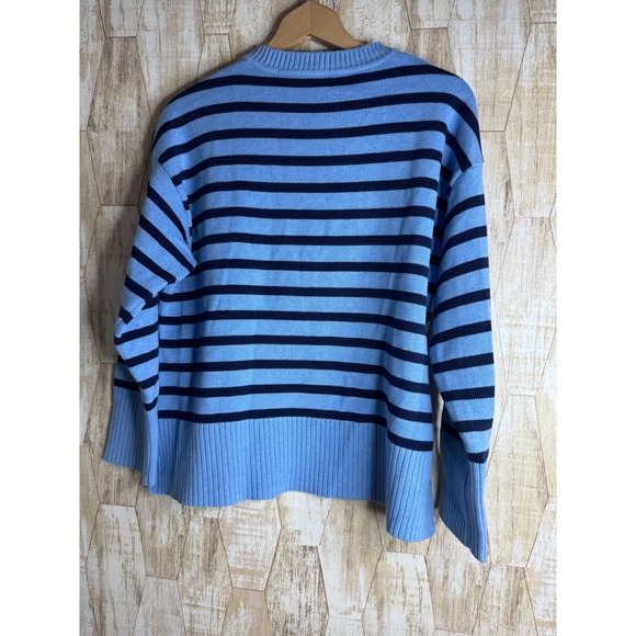 J.Crew Womens Blue Navy Striped Cotton Crewneck Sweater Size M Medium - Picture 3 of 7